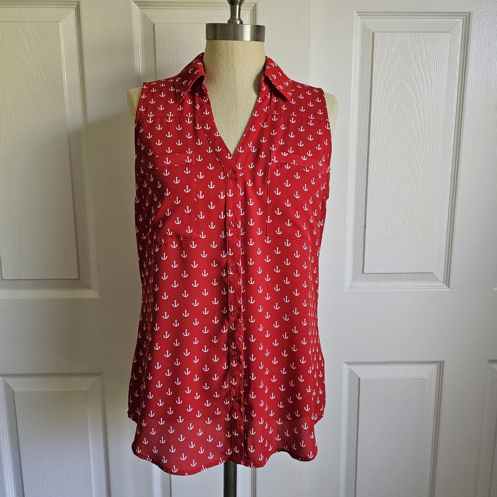 Express Anchor Print Sleeveless Blouse